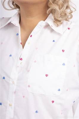 Chemise blanche brodée cœurs multicolors