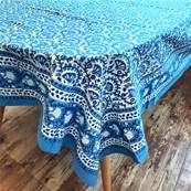 Tenture indienne artisanale block print 150x225 cm – Bleu azur