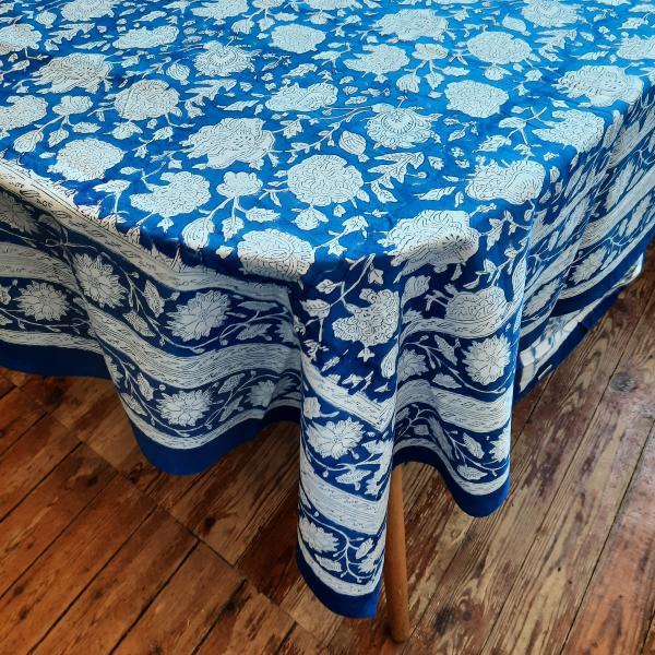 Tenture indienne artisanale block print 150x225 cm – Bleu royal