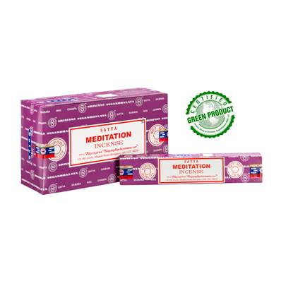 Boîte de 12 Encens indien Satya MEDITATION 180G 144 bâtons.