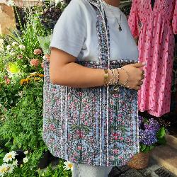 Sac coton Indien Surpiqué "Éclat Floral"