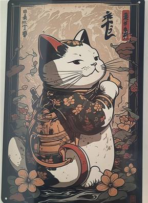 Plaque métal 20x30 chat samouraï