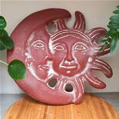 Lune et soleil  rouge en terre cuite artisanat mexicain 27 cm 