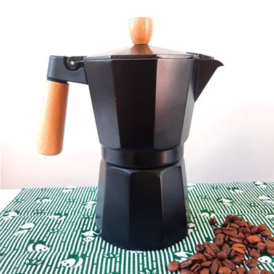 Cafetière à l'italienne 6 tasses manche bois noir
