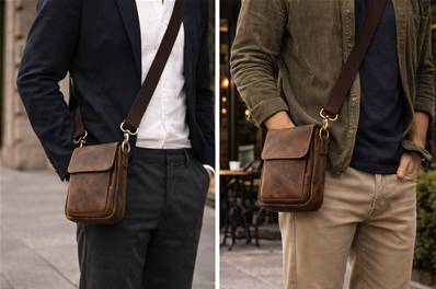 Sac bandoulière homme en cuir de buffle avec poche avant 25X18X95 cm
