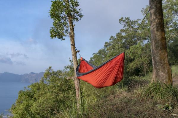 Hamac en toile de parachute 2 personnes orange gris + sangles