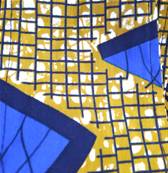 Ceinture obi wax ocre bleu graphique