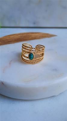 Bague dorée 6 rangs avec 1 perle de Malachite