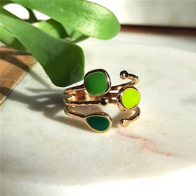 Bague "Verte Attitude" - 3 Touches Vertes Émaillage à Froid