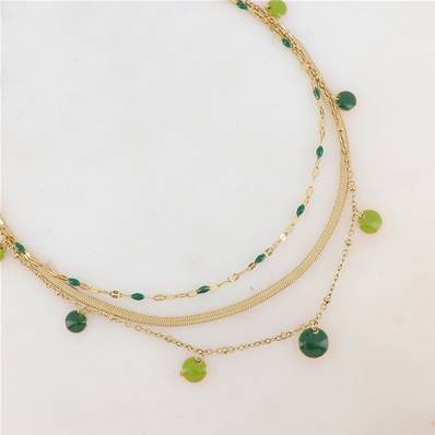 Collier "vertige" 3 rangs perles vertes avec maille