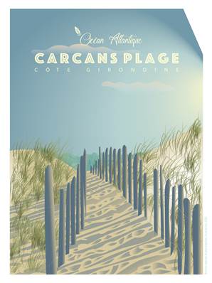 Affiche Carcans plage chemin bleu 50x70cm Plume05