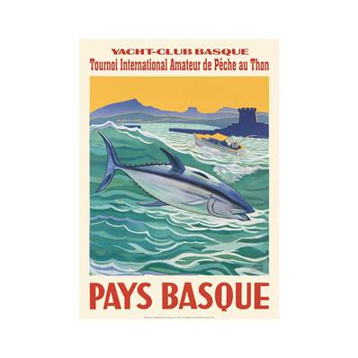 Affiche Pays Basque yacht club pêche au thon 50x70cm Fricker