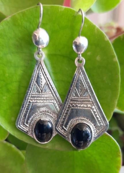 Boucles d'oreilles Touareg argent perle onyx IZZA 9014