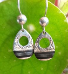 Boucles d'oreilles Touareg  argent goutte ébènes 9032