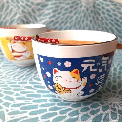 Coffret de deux bols chat japonais avec baguettes