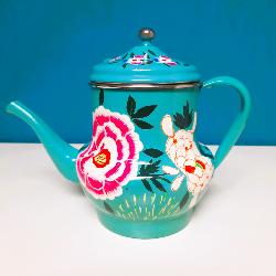 Théière bleue artisanale du Cachemire, peinte à la main