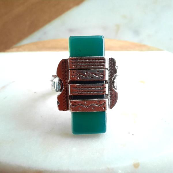 Bague Touareg Argent et Agate Verte – Taille 54