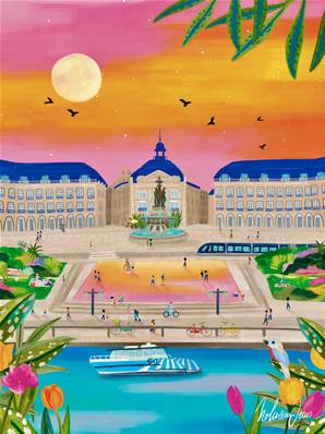 Affiche Miroir d'Eau de Bordeaux Échappée Colorée en Nouvelle-Aquitaine 30x40 Nolwen
