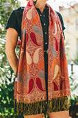 Echarpe foulard femme motif indien orange