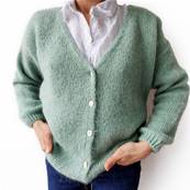 Gilet col V boutonné vert tilleul - taille unique