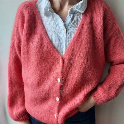 Gilet col V boutonné framboise - taille unique