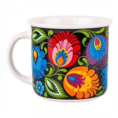 Mug noir motifs fleuris 350 ml