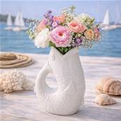Vase Poisson Blanc 25 cm en céramique décorative