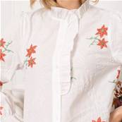 Chemise blanche fleurs rouges brodés