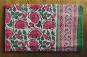 Tenture indienne coton blockprint 225x270cm vert et rose