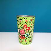 Gobelet indien peint à la main vert motifs fleurs GM