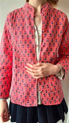 Veste indienne matelassée réversible fleurie Rose