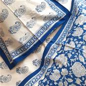 Tenture indienne block print 270x225 cm – Bleu cachemire