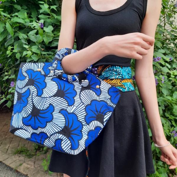 Sac à main en wax fleur de mariage bleu