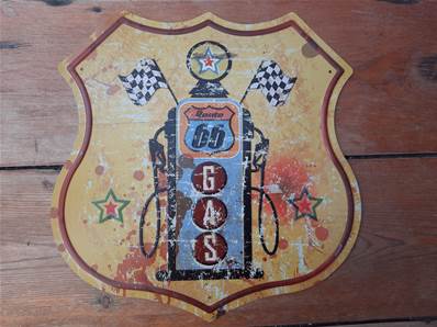 Plaque métal 30x30 vintage GAS STATION jaune "ROUTE 66".