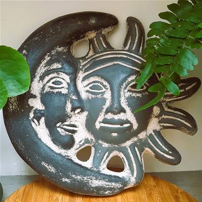 Lune et soleil couleur noire en terre cuite artisanat mexicain 27 cm 
