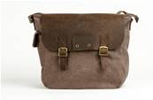 Sac besace bandoulire cuir et coton coffee 29x31cm