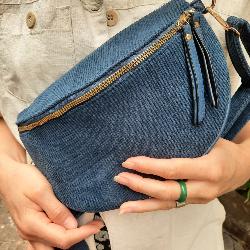 Sac banane simple velour cotelé bleu