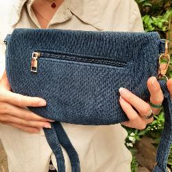 Sac banane simple velour cotelé bleu