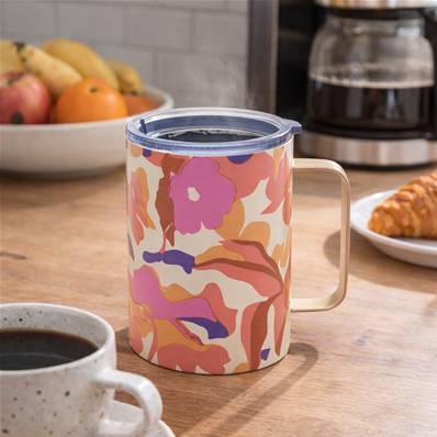 Mug de transport double paroi inox 45cl fleurs rouges