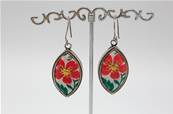 Boucles d'oreilles ethniques du Tibet goute fleur rouge