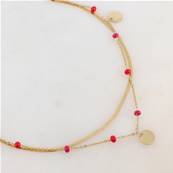 Collier "Rouge Passion" 3 rangs perles rouges avec maille