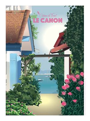 Affiche Cap Ferret le Canon cabanes Plume02