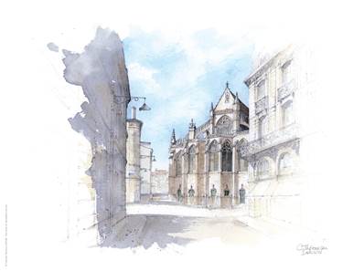 Affiche église Saint Michel Bordeaux 30x40cm Aquarelle16