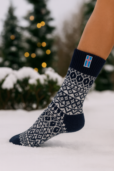 Chaussettes 60% laine flag islande navy 35-38