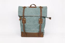 Sac � dos � rabat allong� (65cm) cuir et coton 43x35cm 5815