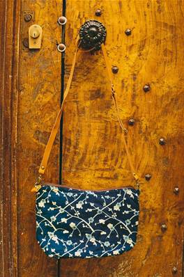 Sac à main japonais petit tissus indigo Hana