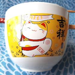 Coffret de deux bols chat japonais avec baguettes
