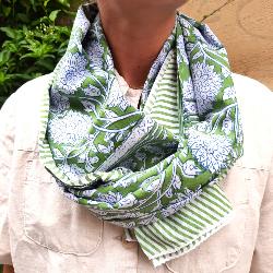 Etole, charpe,  paro coton imprim fleurs blanches block print7