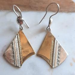 Boucles d’Oreilles Touareg Argent et Laiton losange – Design Ethnique Graphique 9020