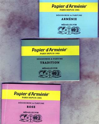 Lot de 3 carnets de PAPIER d'ARMENIE Vert Rose et Bleu